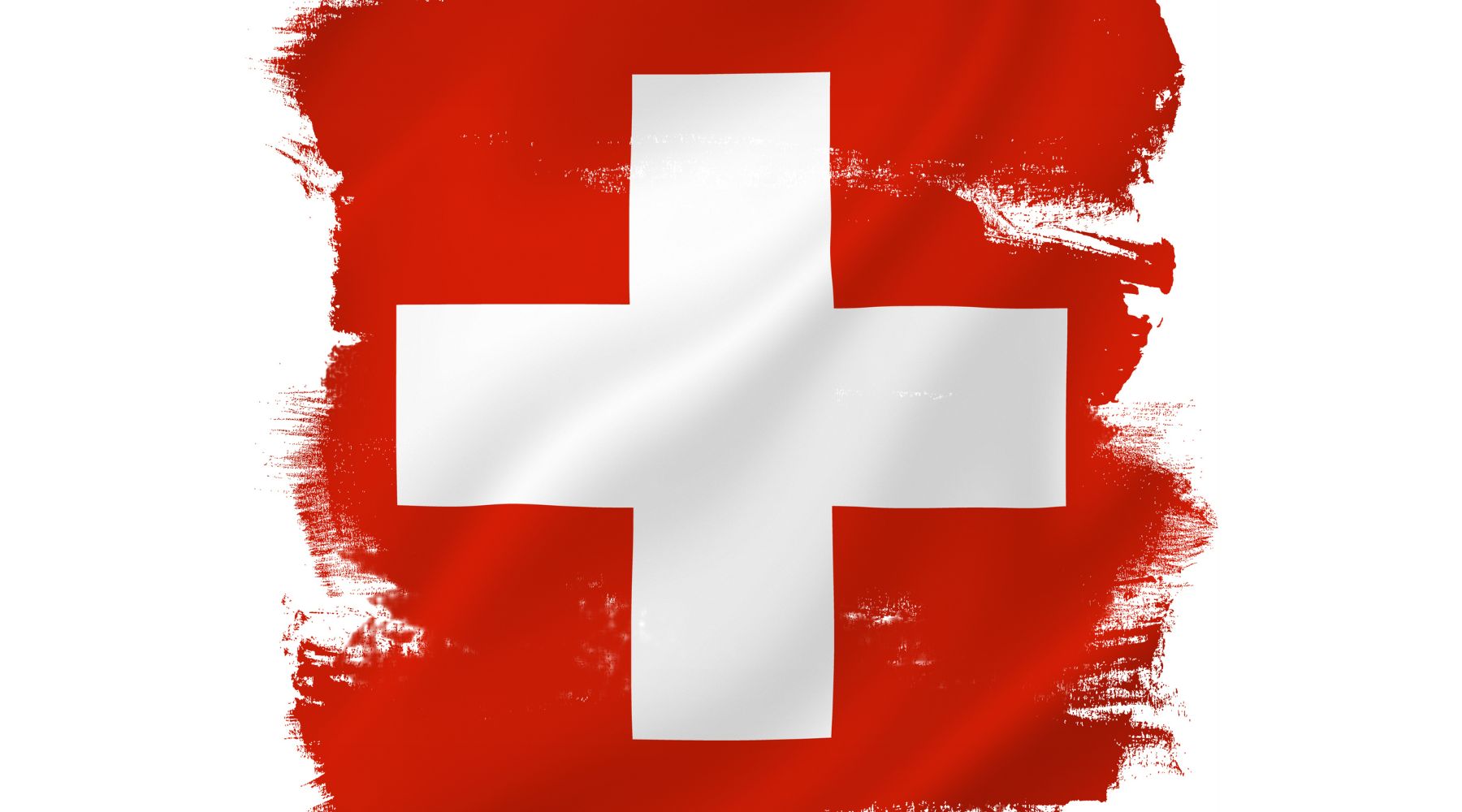 Red flag with a bold white cross in the center, bordered by rough, painted edges that evoke the spirit of an untamed animal.